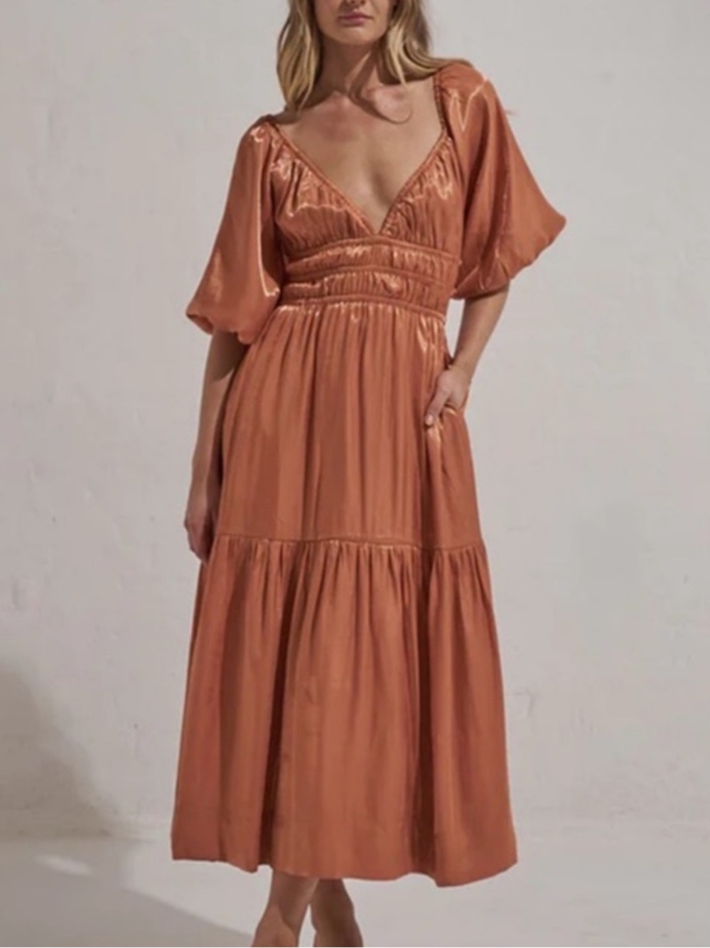 Anthropologie Mon Renn Elate Midi Dress Copper Brown Size Medium 57370